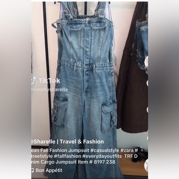 ZARA NWT WOMAN TRF DENIM CARGO JUMPSUIT BLUE | 8197/238 293/015 - Picture 6 of 11